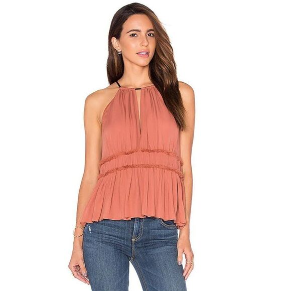 Cinq a Sept Lotus Halter Neck Peplum Silk Top Sleeveless Blush Pink Women's S - Picture 8 of 8